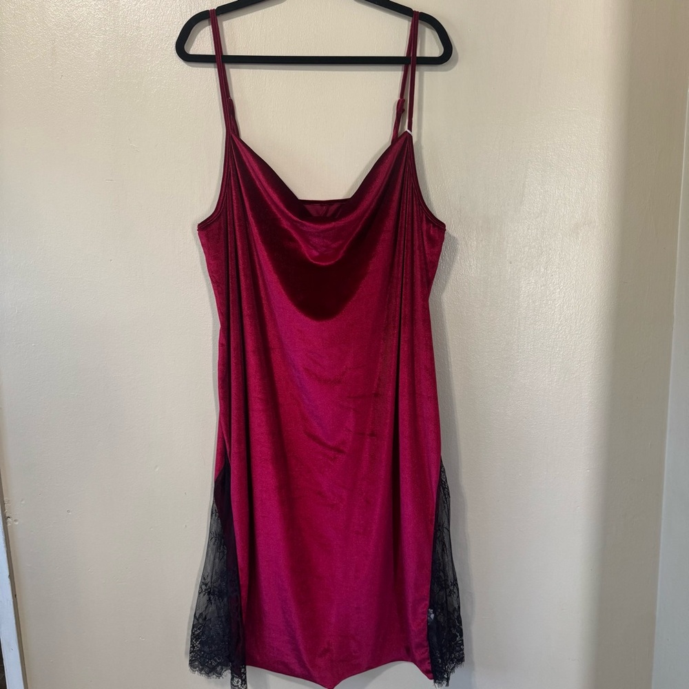 Shein plus size red velvet and black lace midi dress
